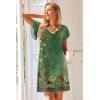 Ekouaer Nightgowns for Women Short Sleeve Night Gown Comfy Sleep Shirt Soft Sleep Dress Pleated Sleepwear(Green Ethnic Style)