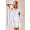 Ekouaer Nightgowns for Women Short Sleeve Night Gown Comfy Sleep Shirt Soft Sleep Dress Pleated Sleepwear(White Flowers)