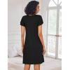 Ekouaer Nightgowns for Women Short Sleeve Sleep Shirts Pleated Night Dress V Neck Night Shirts Soft House Dress(Black)