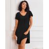 Ekouaer Nightgowns for Women Short Sleeve Sleep Shirts Pleated Night Dress V Neck Night Shirts Soft House Dress(Black)
