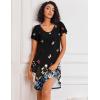 Ekouaer Nightgowns for Women Short Sleeve Sleep Shirts Pleated Night Dress V Neck Night Shirts Soft House Dress(Black Butterfly)