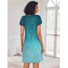 Ekouaer Nightgowns for Women Short Sleeve Sleep Shirts Pleated Night Dress V Neck Night Shirts Soft House Dress(Blue Leaves)