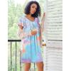 Ekouaer Nightgowns for Women Short Sleeve Sleep Shirts Pleated Night Dress V Neck Night Shirts Soft House Dress(Blue Tie Dye)