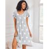 Ekouaer Nightgowns for Women Short Sleeve Sleep Shirts Pleated Night Dress V Neck Night Shirts Soft House Dress(Grey Star)