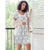 Ekouaer Nightgowns for Women Short Sleeve Sleep Shirts Pleated Night Dress V Neck Night Shirts Soft House Dress(Grey Star)