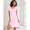 Ekouaer Nightgowns for Women Short Sleeve Sleep Shirts Pleated Night Dress V Neck Night Shirts Soft House Dress(Pink)