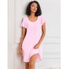 Ekouaer Nightgowns for Women Short Sleeve Sleep Shirts Pleated Night Dress V Neck Night Shirts Soft House Dress(Pink)