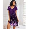Ekouaer Nightgowns for Women Short Sleeve Sleep Shirts Pleated Night Dress V Neck Night Shirts Soft House Dress(Purple Floral)