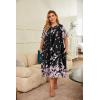 Ekouaer Plus Women’s Plus Size Mumu Dress Short Sleeve House Dress Momo Sleepdress with Pockets(Black Pink Flower)
