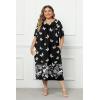 Ekouaer Plus Women’s Plus Size Mumu Dress Short Sleeve House Dress Momo Sleepdress with Pockets(Black Print)