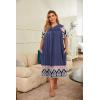 Ekouaer Plus Women’s Plus Size Mumu Dress Short Sleeve House Dress Momo Sleepdress with Pockets(Blue Print)