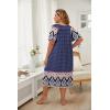 Ekouaer Plus Women’s Plus Size Mumu Dress Short Sleeve House Dress Momo Sleepdress with Pockets(Blue Print)