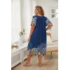 Ekouaer Plus Women’s Plus Size Mumu Dress Short Sleeve House Dress Momo Sleepdress with Pockets(Dark Blue Print)