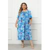 Ekouaer Plus Women’s Plus Size Mumu Dress Short Sleeve House Dress Momo Sleepdress with Pockets(Light Blue Print)