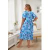 Ekouaer Plus Women’s Plus Size Mumu Dress Short Sleeve House Dress Momo Sleepdress with Pockets(Light Blue Print)