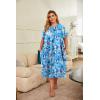 Ekouaer Plus Women’s Plus Size Mumu Dress Short Sleeve House Dress Momo Sleepdress with Pockets(Light Blue Print)