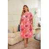 Ekouaer Plus Women’s Plus Size Mumu Dress Short Sleeve House Dress Momo Sleepdress with Pockets(Pink Print)