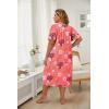 Ekouaer Plus Women’s Plus Size Mumu Dress Short Sleeve House Dress Momo Sleepdress with Pockets(Pink Print)