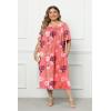 Ekouaer Plus Women’s Plus Size Mumu Dress Short Sleeve House Dress Momo Sleepdress with Pockets(Pink Print)