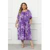 Ekouaer Plus Women’s Plus Size Mumu Dress Short Sleeve House Dress Momo Sleepdress with Pockets(Purple Print Flaral)