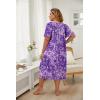 Ekouaer Plus Women’s Plus Size Mumu Dress Short Sleeve House Dress Momo Sleepdress with Pockets(Purple Print Flaral)