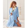 Ekouaer Robes for Women Short Knit Bathrobe Lightweight Sexy Lace Sleepwear Soft Knee Length Loungewear(A-light Blue)