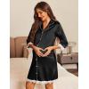 Ekouaer Satin Nightgowns for Women Button Down Sleepshirt 3/4 Sleeve Nightshirts Boyfriend Sleepwear(Black)