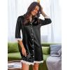 Ekouaer Satin Nightgowns for Women Button Down Sleepshirt 3/4 Sleeve Nightshirts Boyfriend Sleepwear(Black)