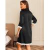 Ekouaer Satin Nightgowns for Women Button Down Sleepshirt 3/4 Sleeve Nightshirts Boyfriend Sleepwear(Black)
