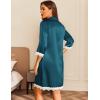 Ekouaer Satin Nightgowns for Women Button Down Sleepshirt 3/4 Sleeve Nightshirts Boyfriend Sleepwear(Dark Blue)