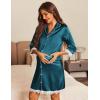 Ekouaer Satin Nightgowns for Women Button Down Sleepshirt 3/4 Sleeve Nightshirts Boyfriend Sleepwear(Dark Blue)