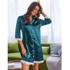 Ekouaer Satin Nightgowns for Women Button Down Sleepshirt 3/4 Sleeve Nightshirts Boyfriend Sleepwear(Dark Blue)