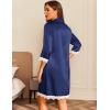 Ekouaer Satin Nightgowns for Women Button Down Sleepshirt 3/4 Sleeve Nightshirts Boyfriend Sleepwear(Navy Blue)