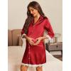 Ekouaer Satin Nightgowns for Women Button Down Sleepshirt 3/4 Sleeve Nightshirts Boyfriend Sleepwear(Red)