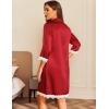 Ekouaer Satin Nightgowns for Women Button Down Sleepshirt 3/4 Sleeve Nightshirts Boyfriend Sleepwear(Red)