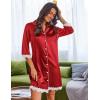 Ekouaer Satin Nightgowns for Women Button Down Sleepshirt 3/4 Sleeve Nightshirts Boyfriend Sleepwear(Red)