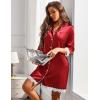 Ekouaer Satin Nightgowns for Women Button Down Sleepshirt 3/4 Sleeve Nightshirts Boyfriend Sleepwear(Red)