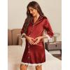 Ekouaer Satin Nightgowns for Women Button Down Sleepshirt 3/4 Sleeve Nightshirts Boyfriend Sleepwear(Wine Red)