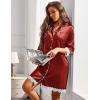 Ekouaer Satin Nightgowns for Women Button Down Sleepshirt 3/4 Sleeve Nightshirts Boyfriend Sleepwear(Wine Red)