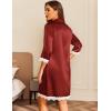 Ekouaer Satin Nightgowns for Women Button Down Sleepshirt 3/4 Sleeve Nightshirts Boyfriend Sleepwear(Wine Red)