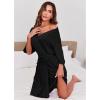 Ekouaer Short Robes for Women Lightweight Kimono Robes Knit Bathrobe Soft Sleepwear with Pockets S-XXL(Black)