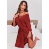 Ekouaer Short Robes for Women Lightweight Kimono Robes Knit Bathrobe Soft Sleepwear with Pockets S-XXL(Wine Red)