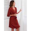 Ekouaer Short Robes for Women Lightweight Kimono Robes Knit Bathrobe Soft Sleepwear with Pockets S-XXL(Wine Red)