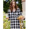 Ekouaer Women Flannel Nightgown Full Length Boyfriend Nightshirt Plaid Long Sleep Dress with Button Loungewear S-XXXL(Black Plaid)