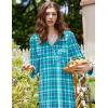 Ekouaer Women Flannel Nightgown Full Length Boyfriend Nightshirt Plaid Long Sleep Dress with Button Loungewear S-XXXL(Blue & Green Plaid)