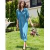 Ekouaer Women Flannel Nightgown Full Length Boyfriend Nightshirt Plaid Long Sleep Dress with Button Loungewear S-XXXL(Lake Blue)