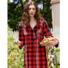 Ekouaer Women Flannel Nightgown Full Length Boyfriend Nightshirt Plaid Long Sleep Dress with Button Loungewear S-XXXL(Red & Black Plaid)
