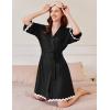 Ekouaer Women Kimono Robe 3/4 Sleeves Loungewear Dress Knee Length Sleepwear Pockets Housecoat Short Bathrobe S-XXL(C-black)