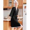 Ekouaer Women Kimono Robe 3/4 Sleeves Loungewear Dress Knee Length Sleepwear Pockets Housecoat Short Bathrobe S-XXL(C-black)