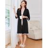 Ekouaer Women Kimono Robe 3/4 Sleeves Loungewear Dress Knee Length Sleepwear Pockets Housecoat Short Bathrobe S-XXL(C-black)
